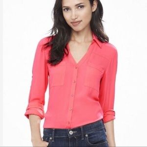 EXPRESS | WOMEN | The Portofino Long Sleeve Shirt | Bright Coral | S